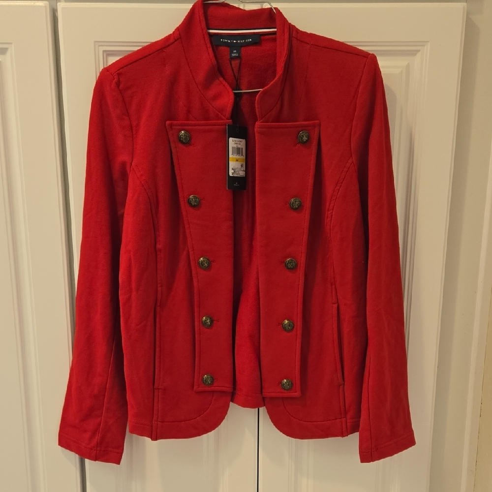 Tommy Hilfiger Red Military-Style Double-Breasted Blazer Jacket